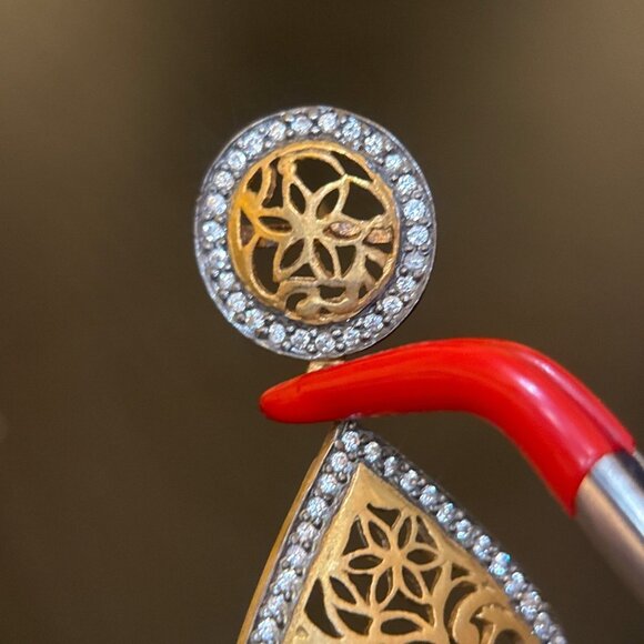 Yellow Earrings With Pave Cz - Picture 4 of 6